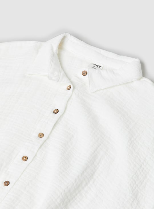 Girls Solid Shirt-style Crop Top