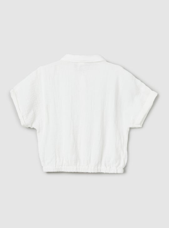 Girls Solid Shirt-style Crop Top