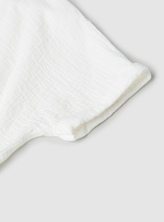 Girls Solid Shirt-style Crop Top