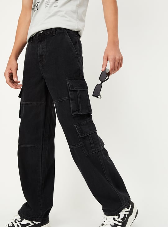 Boys Solid Cargo Jeans