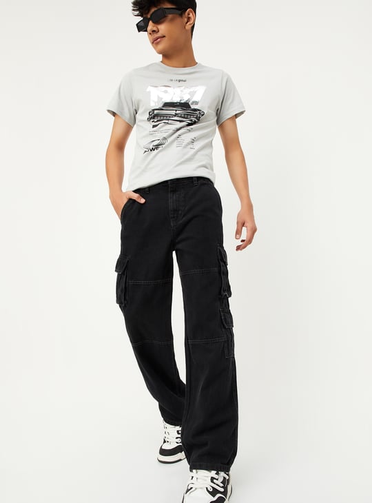 Boys Solid Cargo Jeans