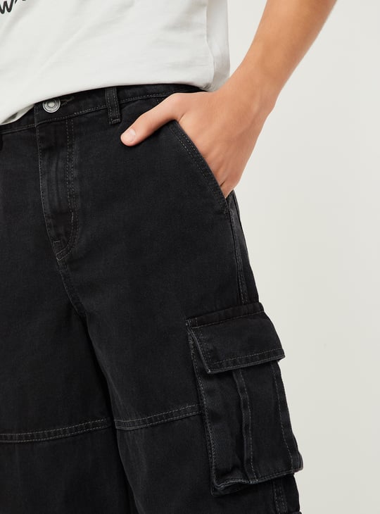 Boys Solid Cargo Jeans