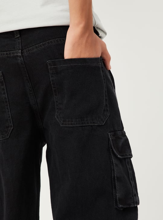 Boys Solid Cargo Jeans