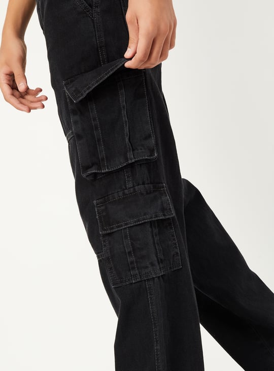 Boys Solid Cargo Jeans