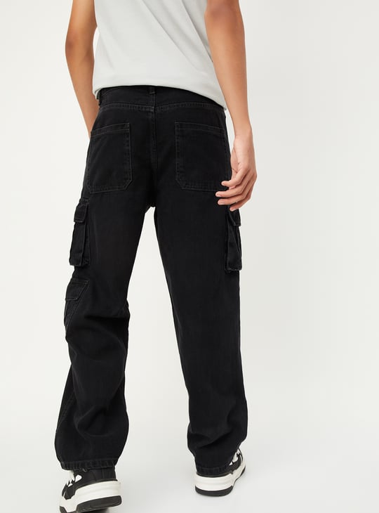 Boys Solid Cargo Jeans