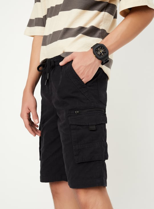 Boys Solid Cargo Shorts Black Solid