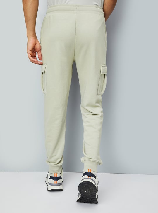 Men Solid Cargo Joggers Cream Solid