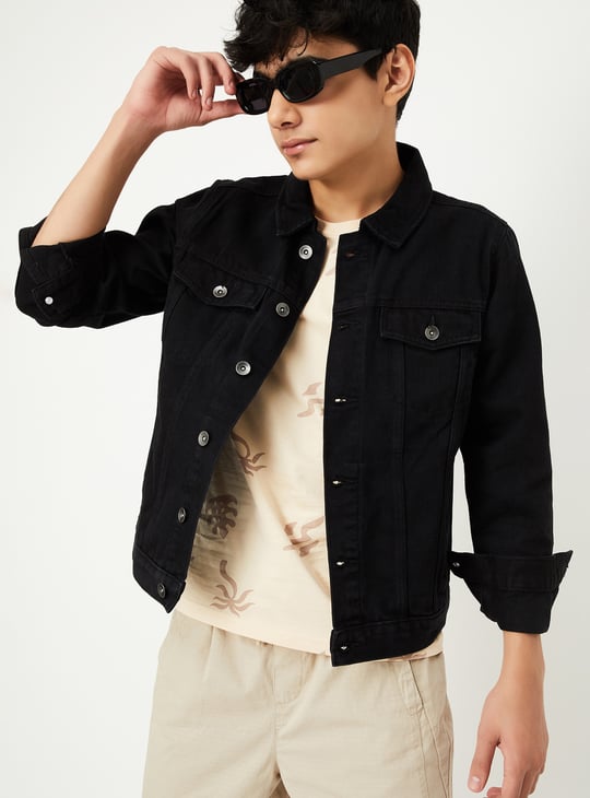 Boys Solid Denim Jacket