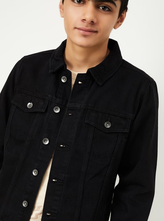 Boys Solid Denim Jacket