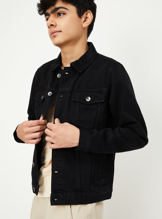 Boys Solid Denim Jacket