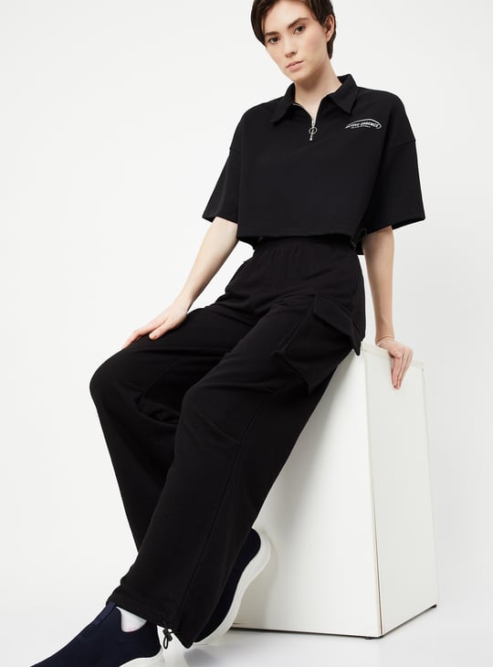 Women Solid Cargo Parachute Pants