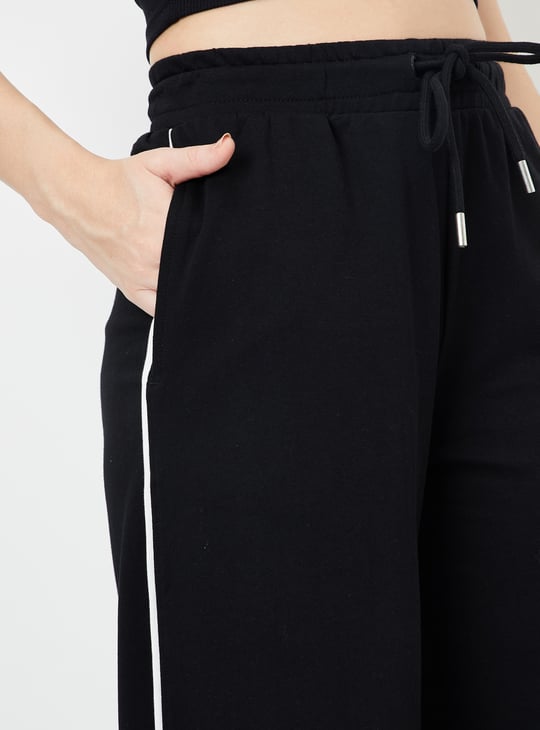 Women Side Striped Wide-Leg Track Pants Black Regular