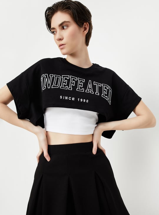 Women Athleisure Crop T-shirt with Camisole