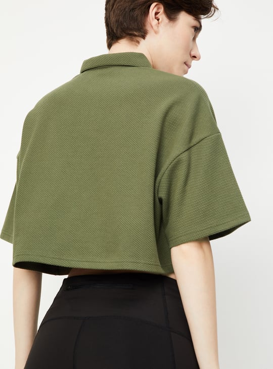 Women Textured Crop Polo T-shirt