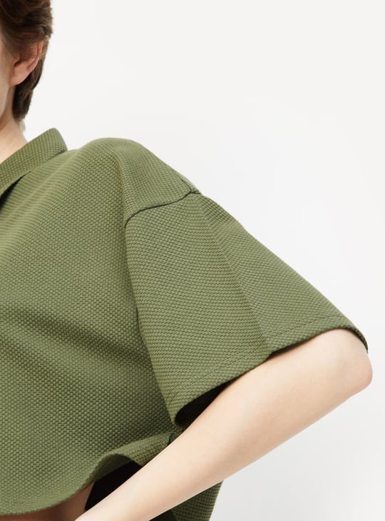 Women Textured Crop Polo T-shirt