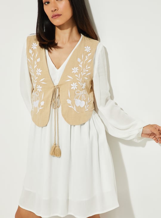 ALAYA F x URB_N Women Solid A-line Dress with Waistcoat