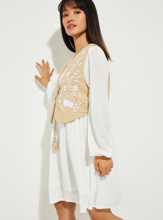 ALAYA F x URB_N Women Solid A-line Dress with Waistcoat