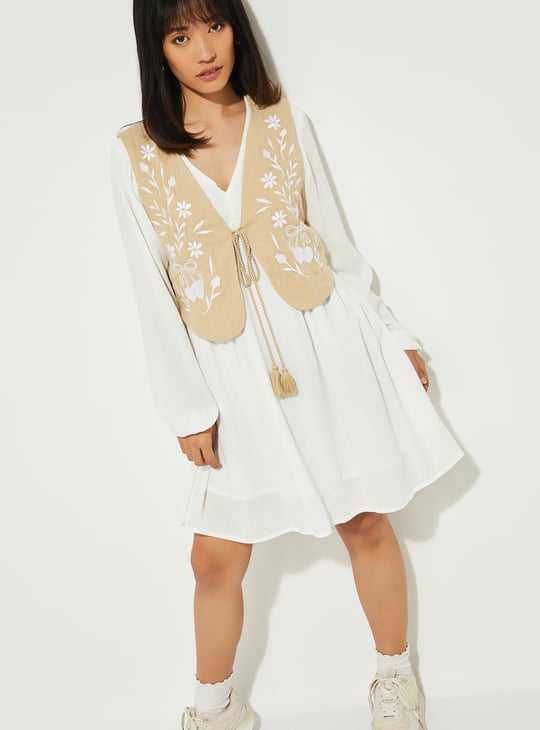 Buy ALAYA F x URB_N Women Solid A-line Dress with Waistcoat