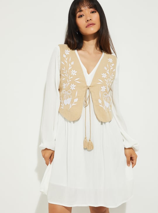 ALAYA F x URB_N Women Solid A-line Dress with Waistcoat