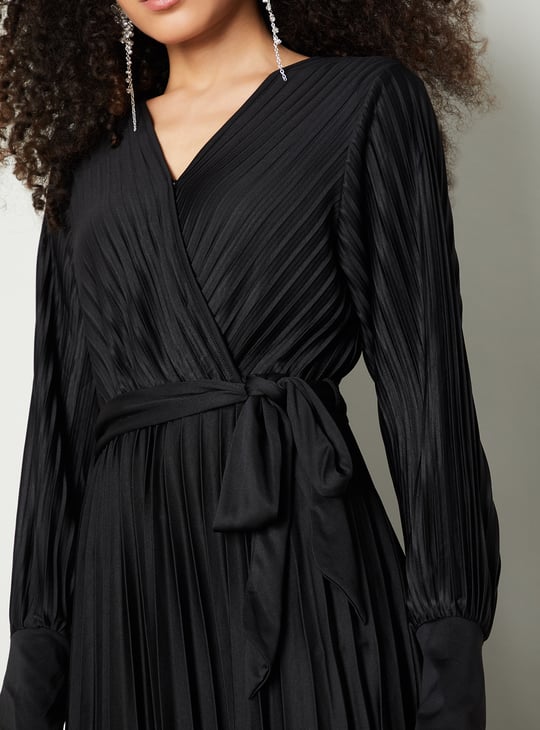 Women Pleated Wrap Maxi Dress