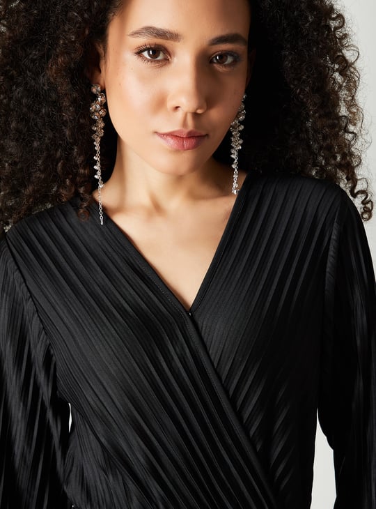 Women Pleated Wrap Maxi Dress