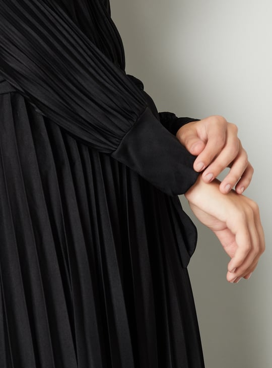 Women Pleated Wrap Maxi Dress