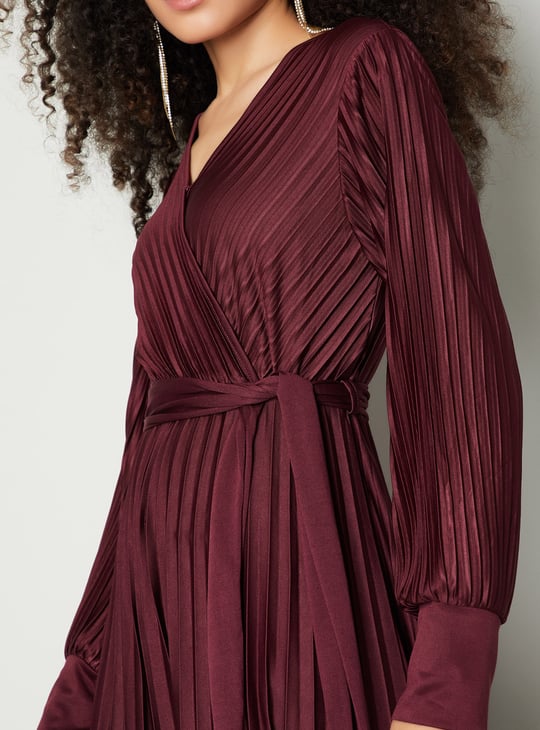 Women Pleated Wrap Maxi Dress