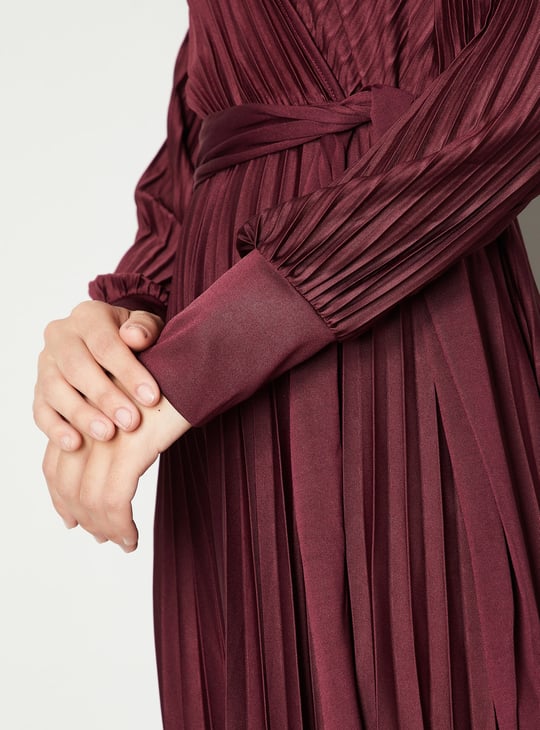 Women Pleated Wrap Maxi Dress
