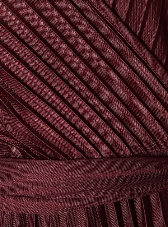 Women Pleated Wrap Maxi Dress