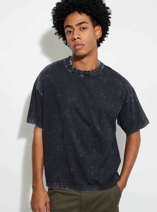 URB_N Men Acid Washed Oversized T-shirt | Black | Crew Neck
