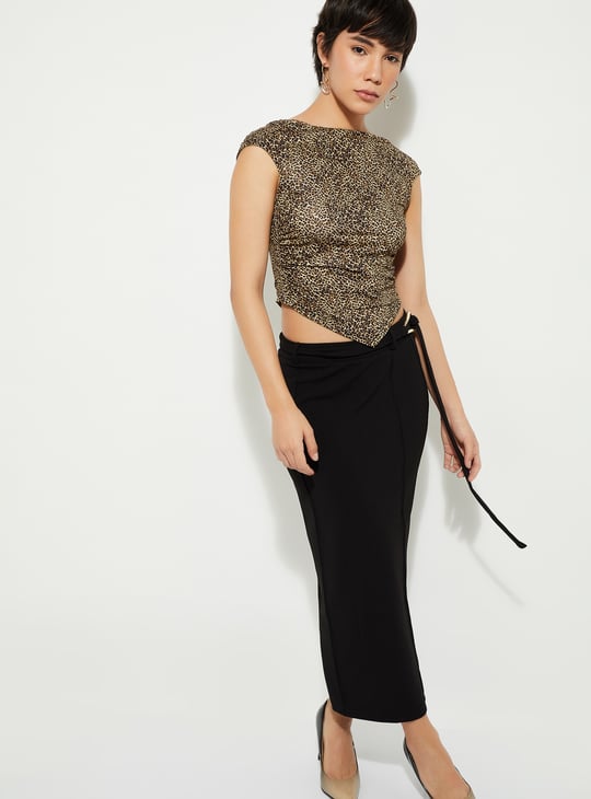 URB_N Women Leopard Print Handkerchief Hem Top