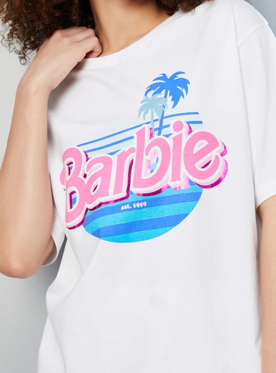 Women Boxy Fit Barbie Printed T-shirt