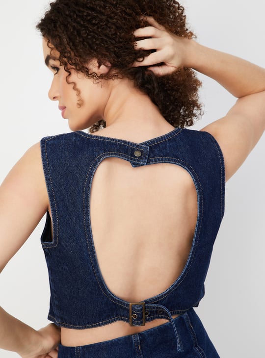 Women Denim Crop Top with Back Closure
