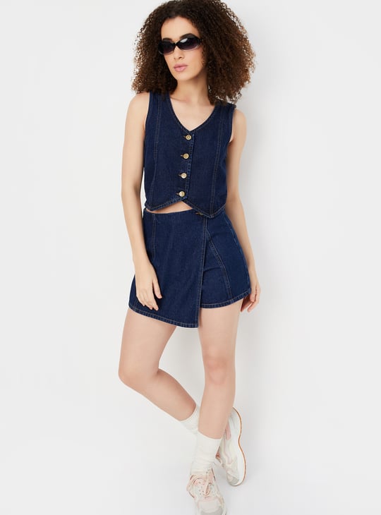 Women Denim Crop Top with Back Closure