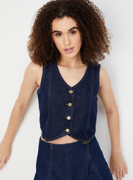 Women Denim Crop Top with Back Closure