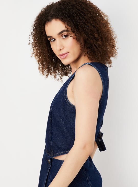 Women Denim Crop Top with Back Closure