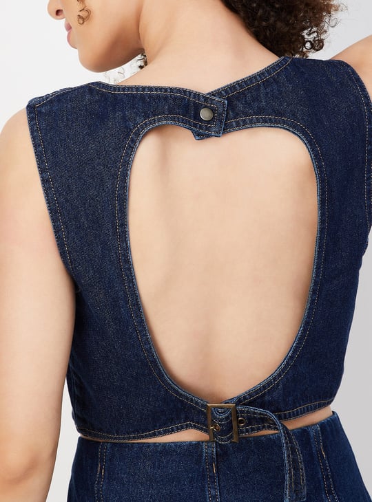 Women Denim Crop Top with Back Closure