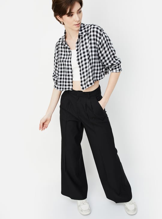 Women Checked Boxy Fit Crop Shirt