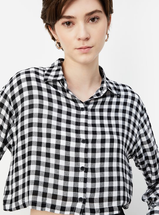 Women Checked Boxy Fit Crop Shirt