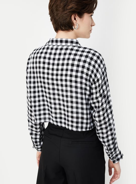 Women Checked Boxy Fit Crop Shirt