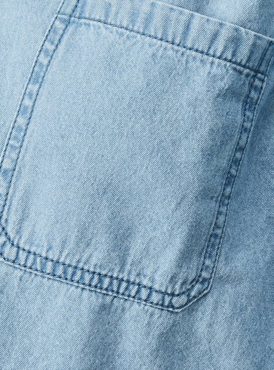 Women Solid Boxy Fit Crop Denim Shirt