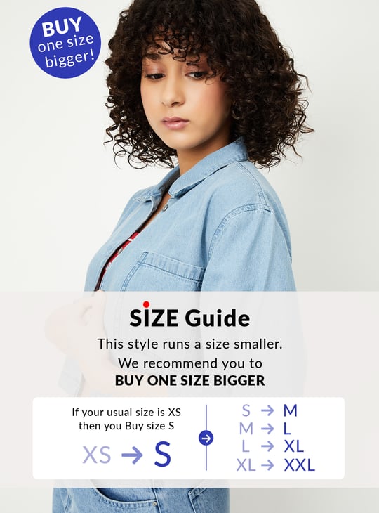 Women Solid Boxy Fit Crop Denim Shirt