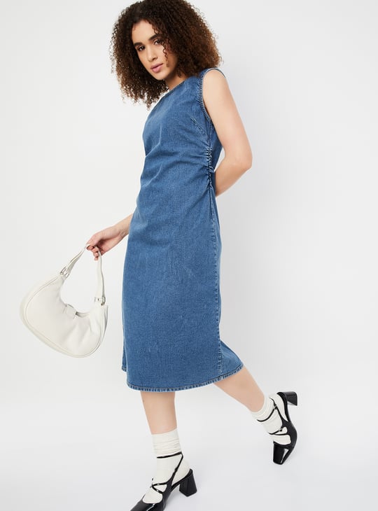 Women Solid Denim Bodycon Dress