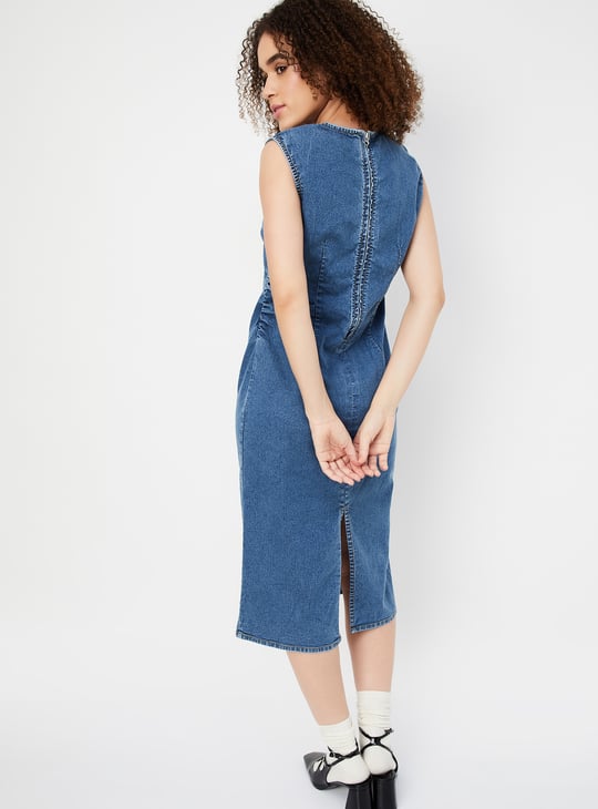 Women Solid Denim Bodycon Dress