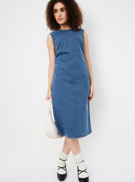 Women Solid Denim Bodycon Dress