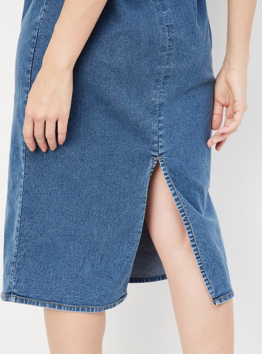 Women Solid Denim Bodycon Dress