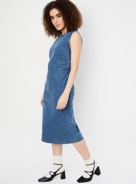 Women Solid Denim Bodycon Dress