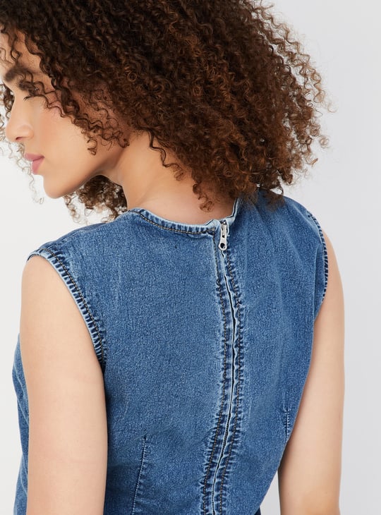 Women Solid Denim Bodycon Dress