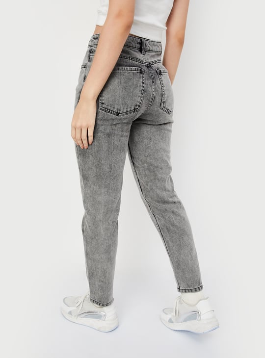 Women Washed Mom Fit Jeans