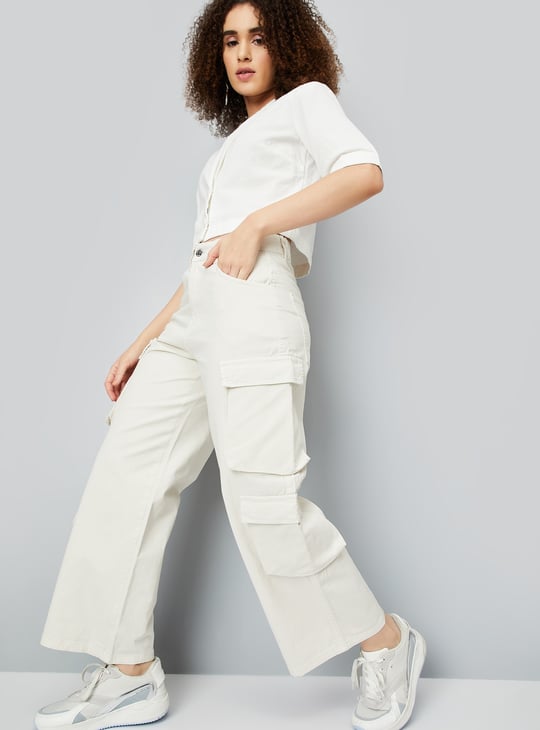 Women Solid Cargo Jeans